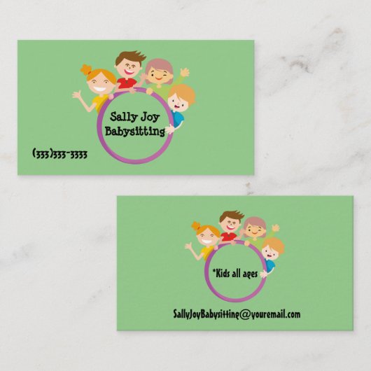 Schattig Happy Kinder design Babyzittend Visitekaartje (Voorkant / Achterkant)