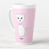 Schattig Happy White Kat op Lichtroze Latte Mok (Linkerhoek)