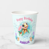 Schattig Happy Zee Turtle 1st Verjaardag Kleurrijk Papieren Bekers (Achterkant)