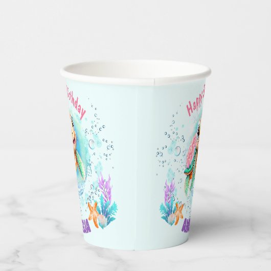 Schattig Happy Zee Turtle 1st Verjaardag Kleurrijk Papieren Bekers (Rechts)