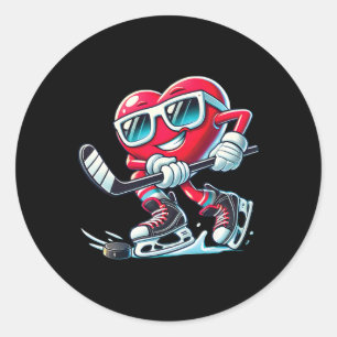 Schattig hart dat ijshockey speelt Valentijnsdag M Ronde Sticker