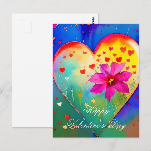 Schattig hart en bloem valentijn briefkaart (Voorkant / Achterkant)