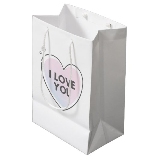 Schattig hart en "ik hou van jou" tekst medium cadeauzakje (Voorkant Gekanteld)