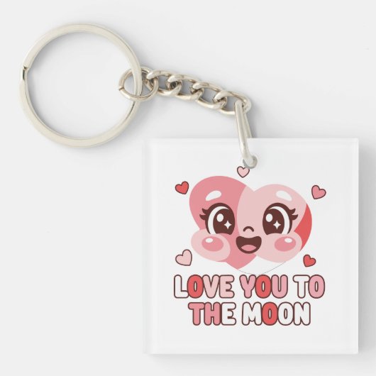 Schattig Hart Karakter Liefde Tot De Maan Sleutelhanger (Voorkant)
