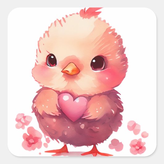 Schattig Hart Kuiken Valentijn Vierkante Sticker (Voorkant)