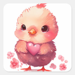 Schattig Hart Kuiken Valentijn Vierkante Sticker