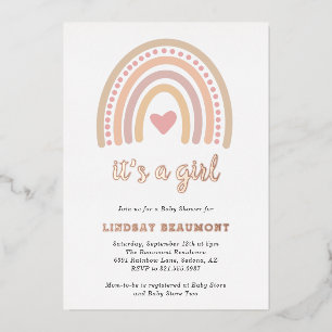 Schattig Hart Meisje Boho Regenboog Baby Shower Ro Folie Uitnodiging