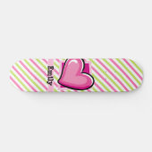 Schattig hart op roze & lime groene strepen persoonlijk skateboard (Horizontaal)