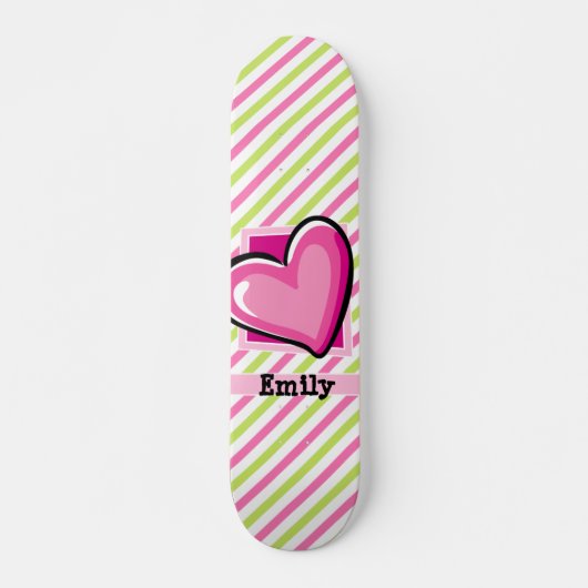Schattig hart op roze & lime groene strepen persoonlijk skateboard (Voorkant)