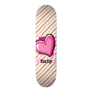 Schattig hart op roze & lime groene strepen persoonlijk skateboard
