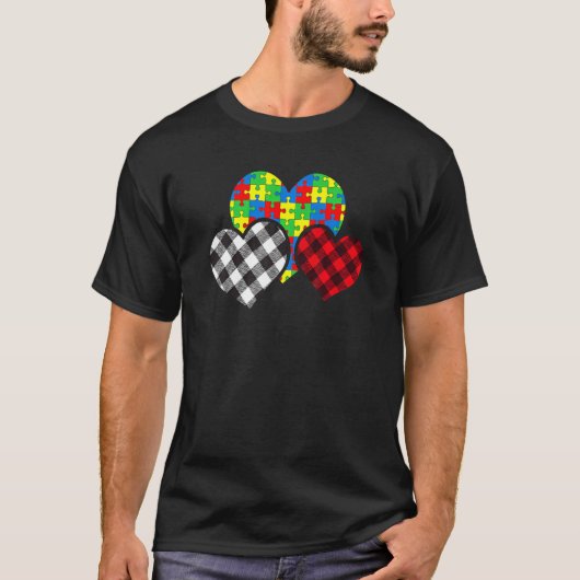 Schattig Hart Puzzelstuk Buffalo Plaid Autisme Bew T-shirt (Voorkant)