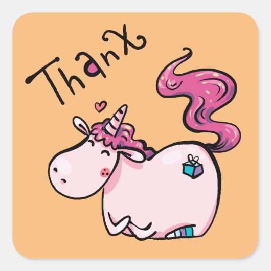 schattig hart roze unicorn bedankt vierkante sticker (Voorkant)