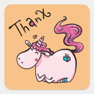 schattig hart roze unicorn bedankt vierkante sticker