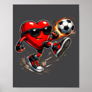 Schattig hart speelt voetbal Valentijnsdag voetbal Poster