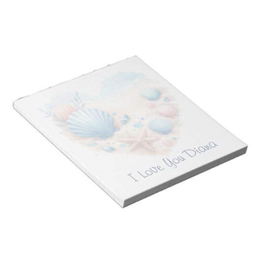 Schattig Hart Van Zeeschelpen Strand Liefde Valent Notitieblok (Schuin)