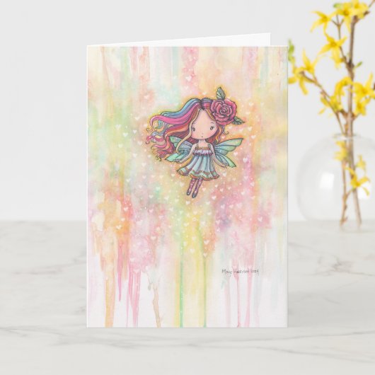 Schattig Hartfee Watercolor Kunstwerk Kaart (Gele Bloem)