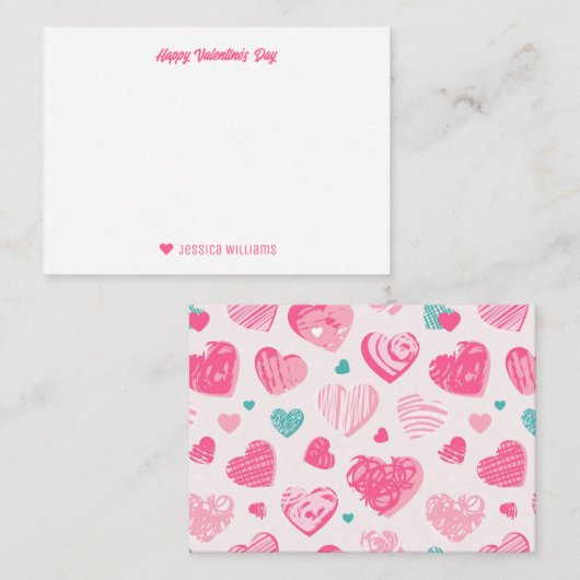 Schattig Hartpatroon Roze Valentijnsdag Notitiekaartje (Voorkant / Achterkant)