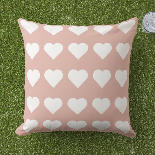  schattig hartpatroon roze witte chic buitenkussen (Gras)