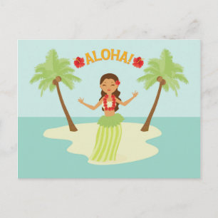 Schattig Hawaiiaans Hula Meisje Luau Palm Bomen Ei Briefkaart