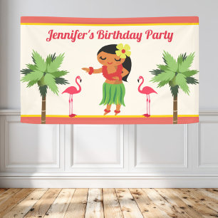 Schattig Hawaiiaans Hula Meisje Luau Verjaardagsfe Spandoek