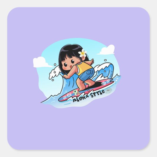 Schattig Hawaiian Surfer Meisje Vierkante Sticker (Voorkant)