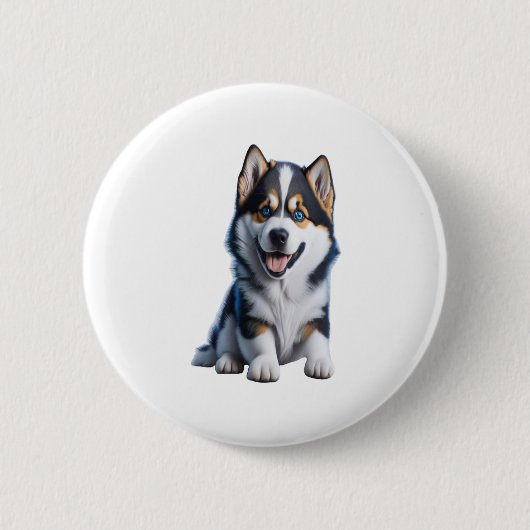 Schattig HD Alaskan Malamute Puppy Portrait - Embr Ronde Button 5,7 Cm (Voorkant)
