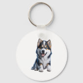 Schattig HD Alaskan Malamute Puppy Portrait - Embr Sleutelhanger (Voorkant)