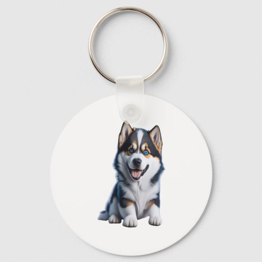 Schattig HD Alaskan Malamute Puppy Portrait - Embr Sleutelhanger (Voorkant)