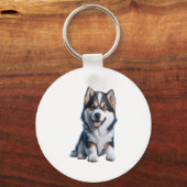 Schattig HD Alaskan Malamute Puppy Portrait - Embr Sleutelhanger (Voorkant)