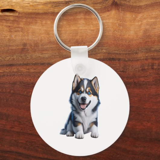Schattig HD Alaskan Malamute Puppy Portrait - Embr Sleutelhanger (Voorkant)