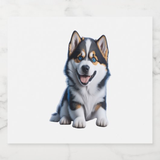 Schattig HD Alaskan Malamute Puppy Portrait - Embr Sparkling Wijnetiket (Enkel label)
