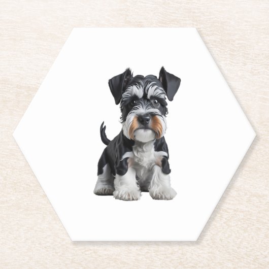 Schattig HD Miniatuur Schnauzer Puppy Portrait - E Kartonnen Onderzetters (Voorkant)