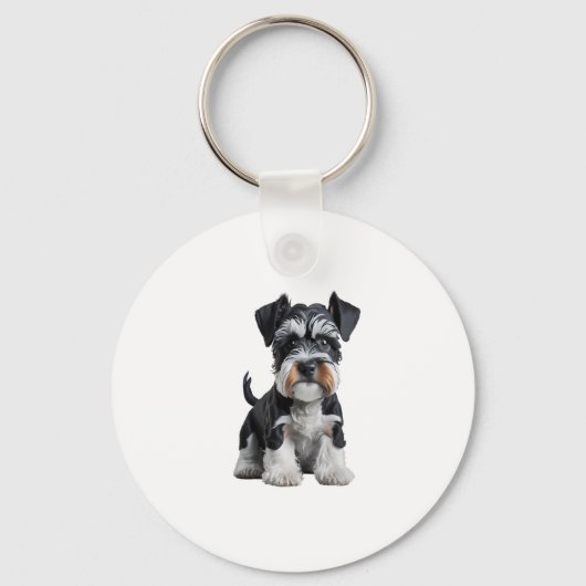 Schattig HD Miniatuur Schnauzer Puppy Portrait - E Sleutelhanger (Voorkant)