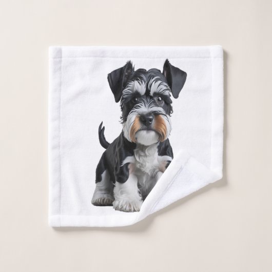 Schattig HD Miniatuur Schnauzer Puppy Portrait - E Washandje (Wasdoekje)
