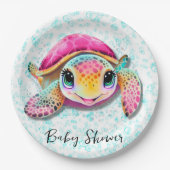 Schattig Heet Roze en Blauwgroen Turtle Girl Baby  Papieren Bordje (Voorkant)