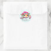 Schattig Heet Roze en Blauwgroen Turtle Girl Baby  Ronde Sticker (Tas)