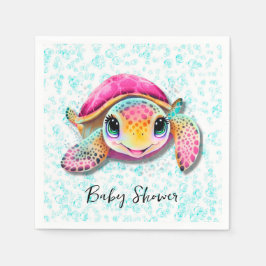 Schattig Heet Roze en Blauwgroen Turtle Girl Baby  Servet