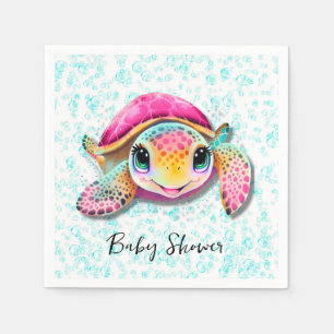 Schattig Heet Roze en Blauwgroen Turtle Girl Baby  Servet