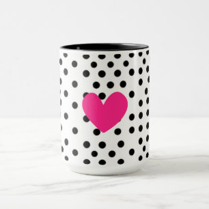 Schattig Heet Roze Hart Zwart en Wit Stippenkoffie Mok