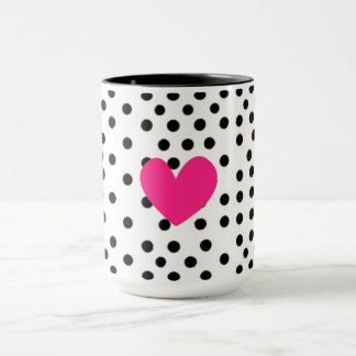Schattig Heet Roze Hart Zwart en Wit Stippenkoffie Mok