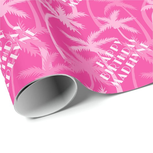 Schattig Heet Roze Magenta Tropische Palm Geperson Cadeaupapier (Rol Hoek)