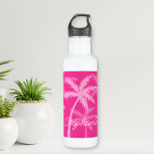 Schattig heet roze palmboom magenta monogram waterfles 