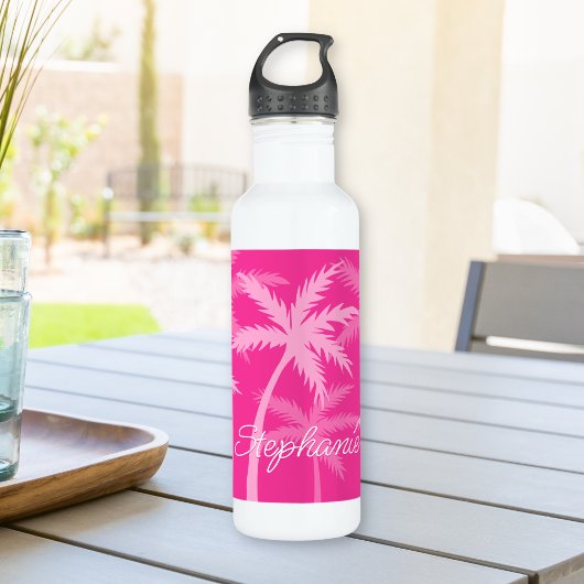 Schattig heet roze palmboom magenta monogram waterfles 