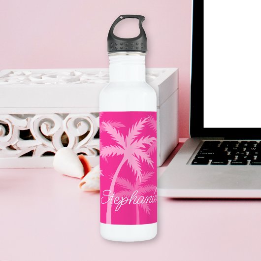 Schattig heet roze palmboom magenta monogram waterfles