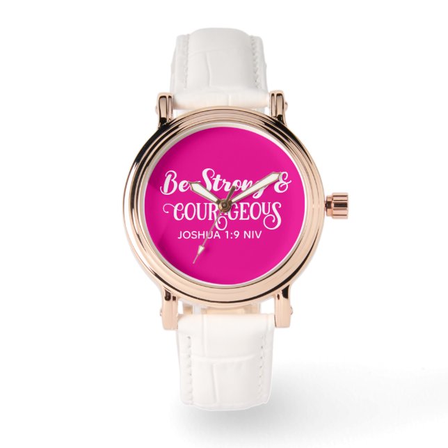 Schattig Heet Roze Sterk en Moedig Eenvoudig Horloge (Voorkant)