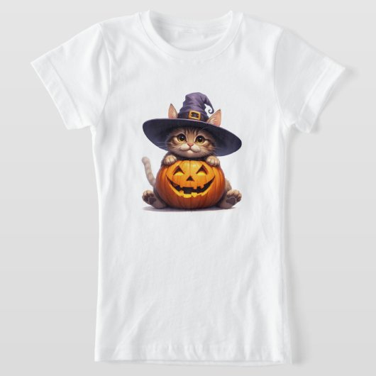 Schattig Heksenkatje met Jack O Lantern 🎃 T-shirt (Laagn)