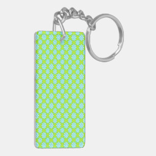 Schattig helder bloemmotief wit teal chartreuse sleutelhanger