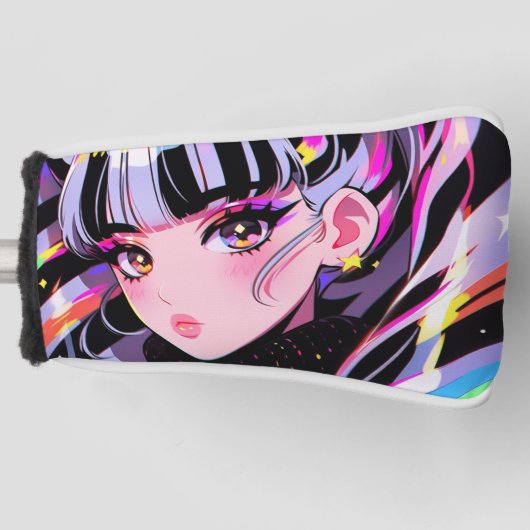Schattig Helder Kleurrijk Neon Zebra Anime Meisje Golfheadcover (Voorkant)