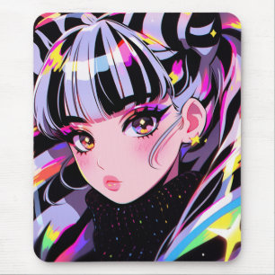Schattig Helder Kleurrijk Neon Zebra Anime Meisje Muismat