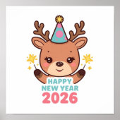 schattig helder rendier nieuwjaars poster 2026 (Voorkant)